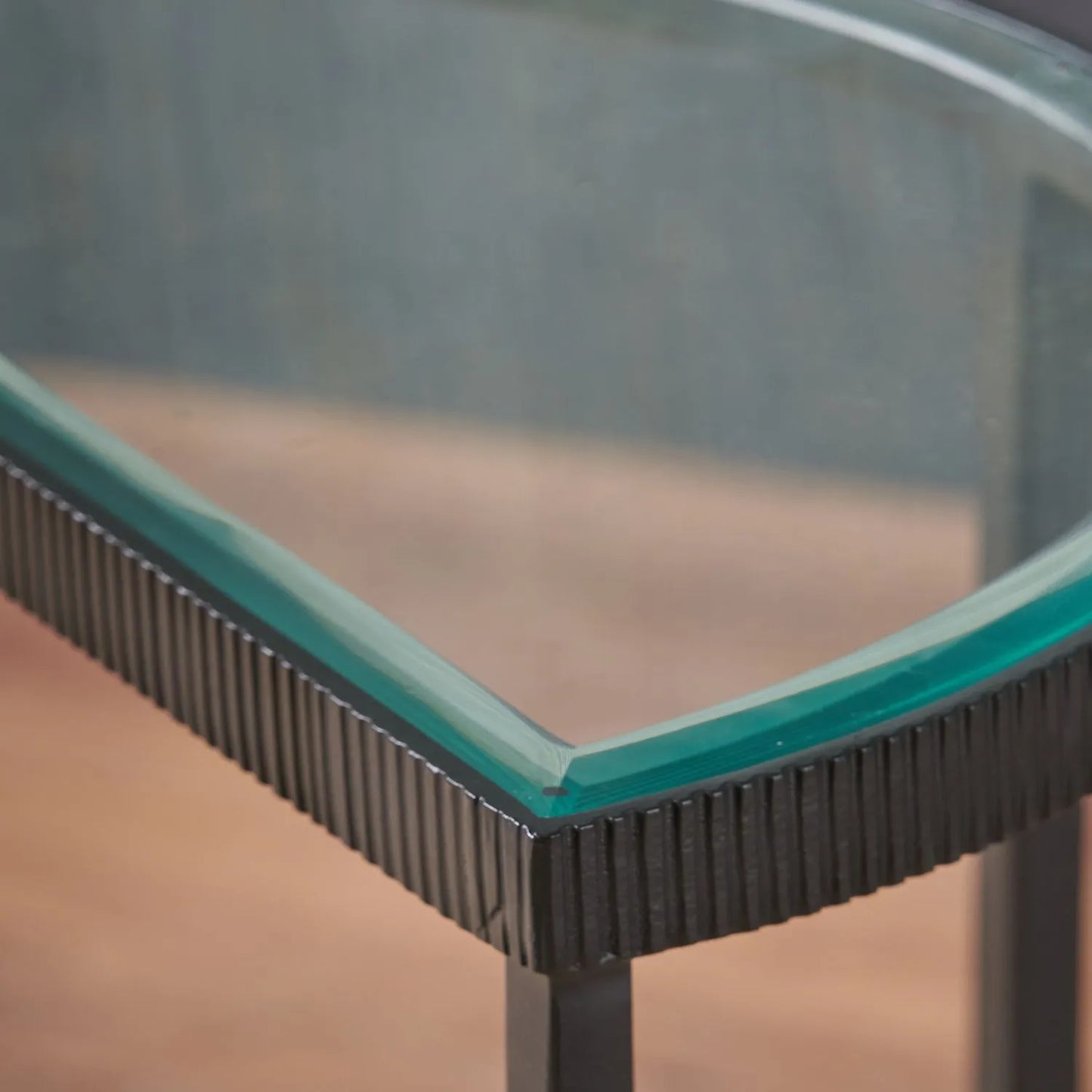 Set of 2 Black Half Moon Glass Side Tables with Bevelled Glass Tops & Black Metal Frame – Modern Nesting Occasional Tables 60x40x20cm | Click Style