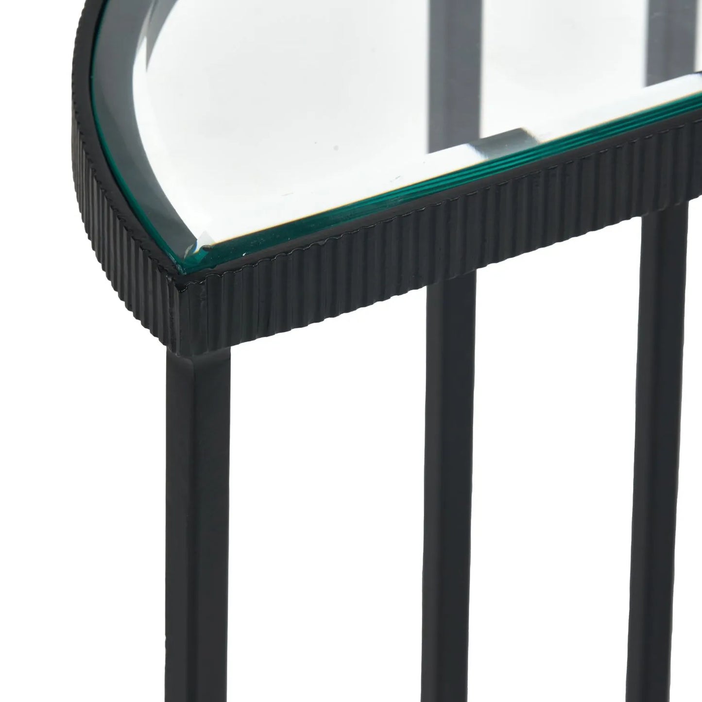 Set of 2 Black Half Moon Glass Side Tables with Bevelled Glass Tops & Black Metal Frame – Modern Nesting Occasional Tables 60x40x20cm | Click Style
