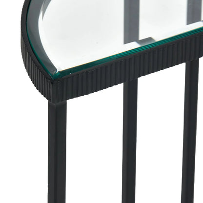 Set of 2 Black Half Moon Glass Side Tables with Bevelled Glass Tops & Black Metal Frame – Modern Nesting Occasional Tables 60x40x20cm | Click Style