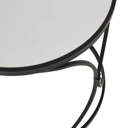 Set of 2 Black Metal Round Nesting Side Tables with Mirrored Glass Tops, Sculptural Curved Open Frame Design and Space Saving Nesting Layout – Contemporary Sofa End Lamp Tables for Living Room Lounge or Bedroom 58x51x51cm | Click Style