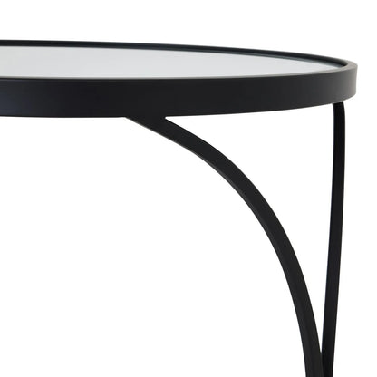 Set of 2 Black Metal Round Nesting Side Tables with Mirrored Glass Tops, Sculptural Curved Open Frame Design and Space Saving Nesting Layout – Contemporary Sofa End Lamp Tables for Living Room Lounge or Bedroom 58x51x51cm | Click Style