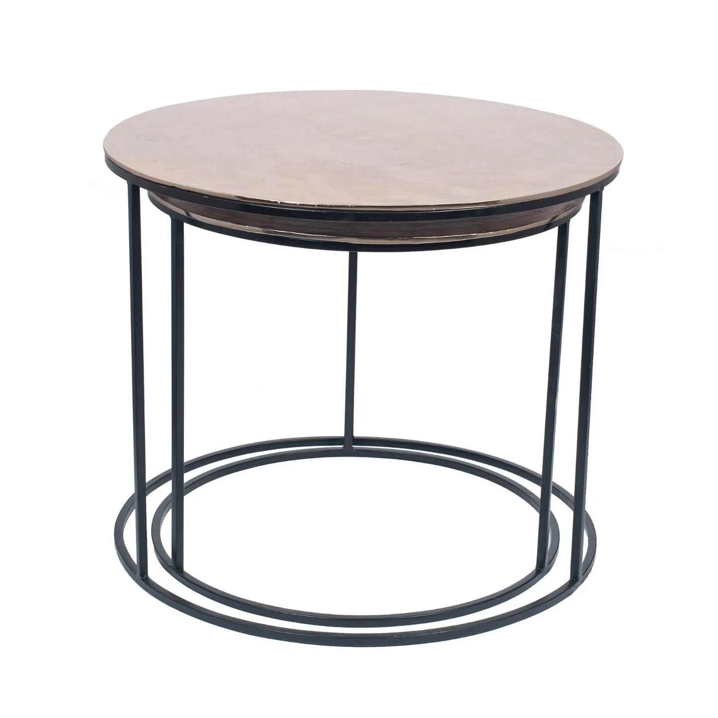 Set of 2 Champagne Gold Nesting Side Tables with Matt Black Metal Frame – Round Stacking Accent Tables 57x68.5cm - Click Style