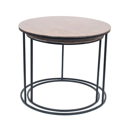 Set of 2 Champagne Gold Nesting Side Tables with Matt Black Metal Frame – Round Stacking Accent Tables 57x68.5cm - Click Style