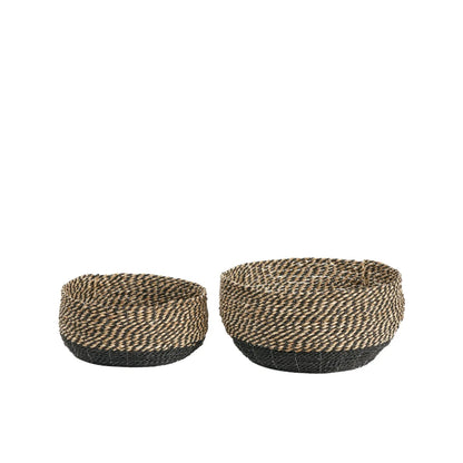 Set of 2 Round Natural & Black Seagrass Baskets – Two Tone Woven Storage for Stylish Home Organisation 20x38x38cm - Click Style