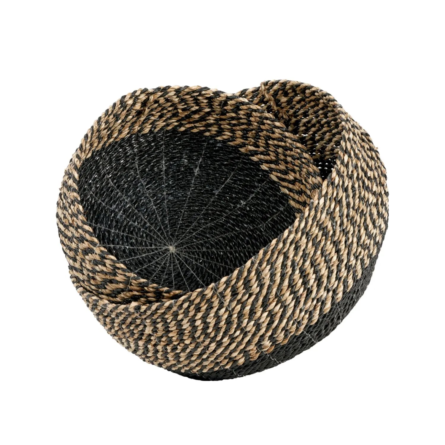 Set of 2 Round Natural & Black Seagrass Baskets – Two Tone Woven Storage for Stylish Home Organisation 20x38x38cm - Click Style