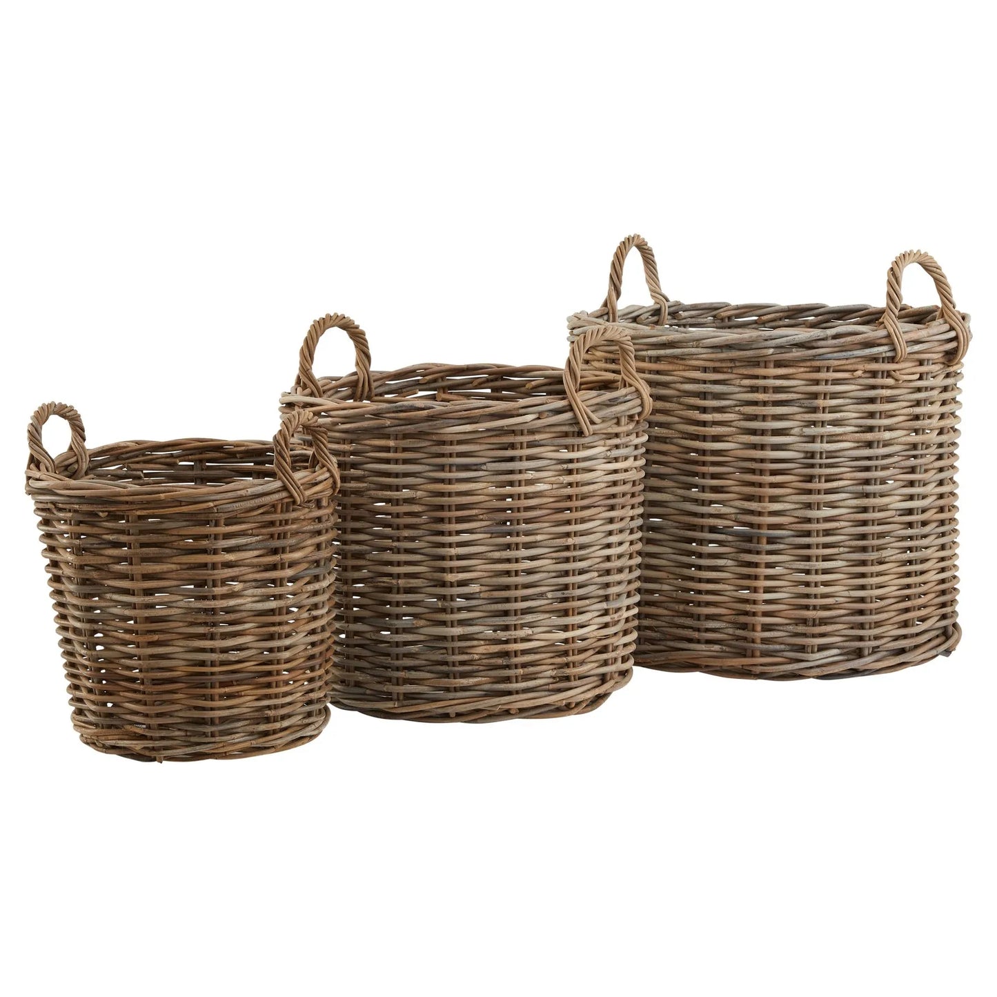 Set of 3 Round Rattan Kubu Storage Baskets with Handles - Decorative Storage for Home Organisation - Click Style