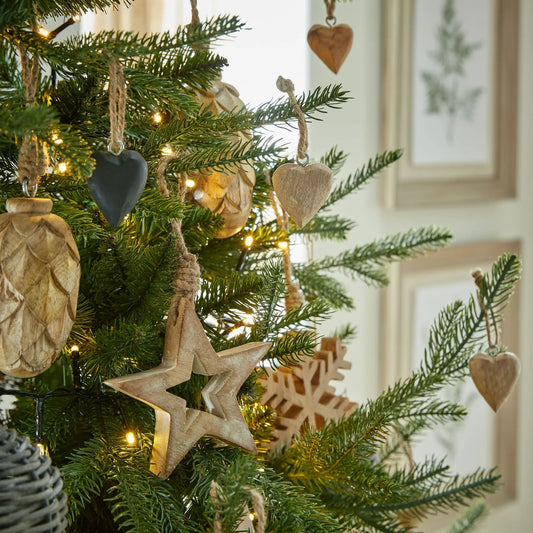 Set of 90 Rustic Brown & Black Wooden Hanging Heart Decorations with Distressed Finish Christmas Decorations - Click Style