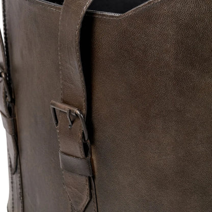 Set of Two Dark Brown Leather Handled Storage Baskets with Satchel Buckle Detail – Sculptural Storage Bins with Carry Handles 34x50x40cm | Click Style