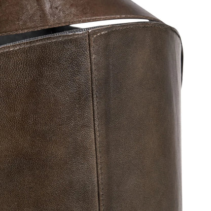 Set of Two Dark Brown Leather Storage Baskets with Carry Handles & Buckle Straps – Sculptural Storage Bins 34x50x40cm Leather Texture & Stitched Edge Detail | Click Style