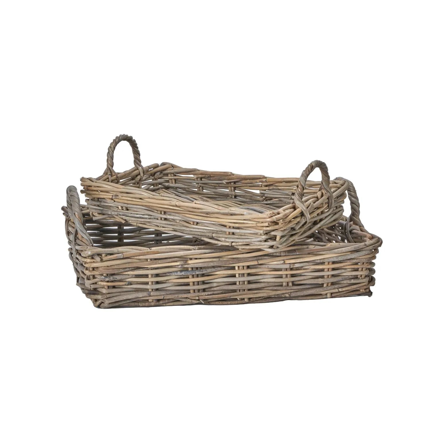 Set of Two Grey Kubu Rectangular Basket Trays with Handles – Decorative Storage for Home Organisation 11x50.5cm - Click Style