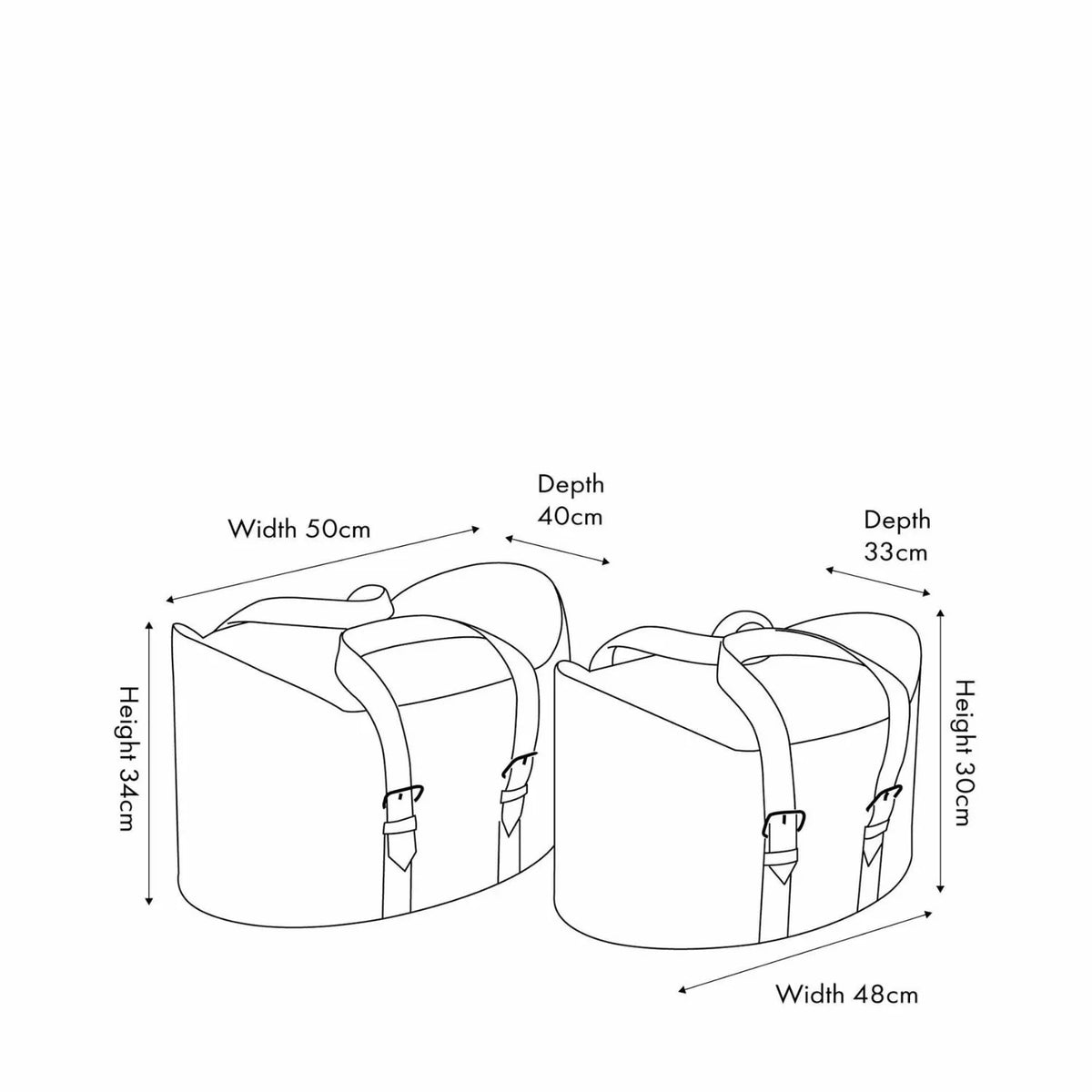 Set of Two Light Brown Leather Storage Baskets with Carry Handles & Buckle Straps – Sculptural Storage Bins 34x50x40cm – Dimensions Guide | Click Style