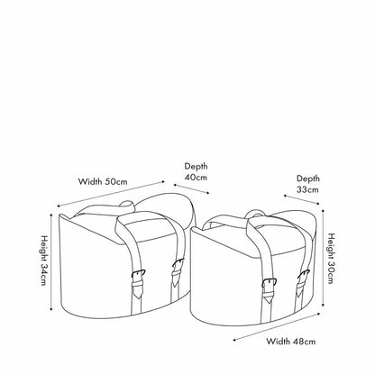 Set of Two Light Brown Leather Storage Baskets with Carry Handles & Buckle Straps – Sculptural Storage Bins 34x50x40cm – Dimensions Guide | Click Style