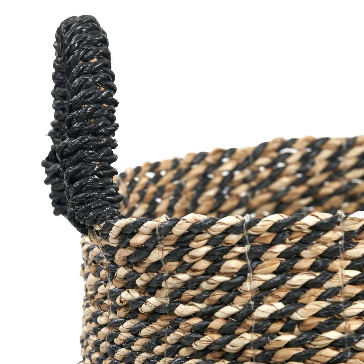 Set of Two Round Natural & Black Seagrass Baskets with Handles – Two Tone Woven Storage for Home Organisation 30x37x37cm - Click Style