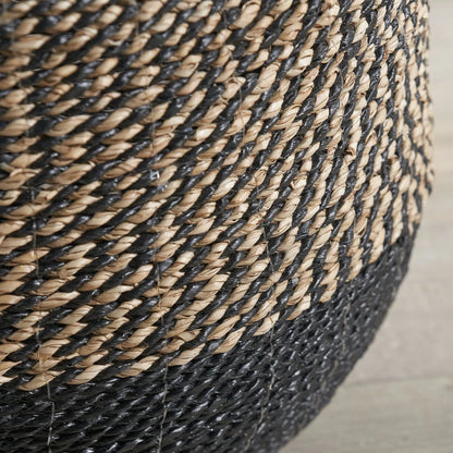 Set of Two Round Natural & Black Seagrass Baskets with Handles – Two Tone Woven Storage for Home Organisation 30x37x37cm - Click Style