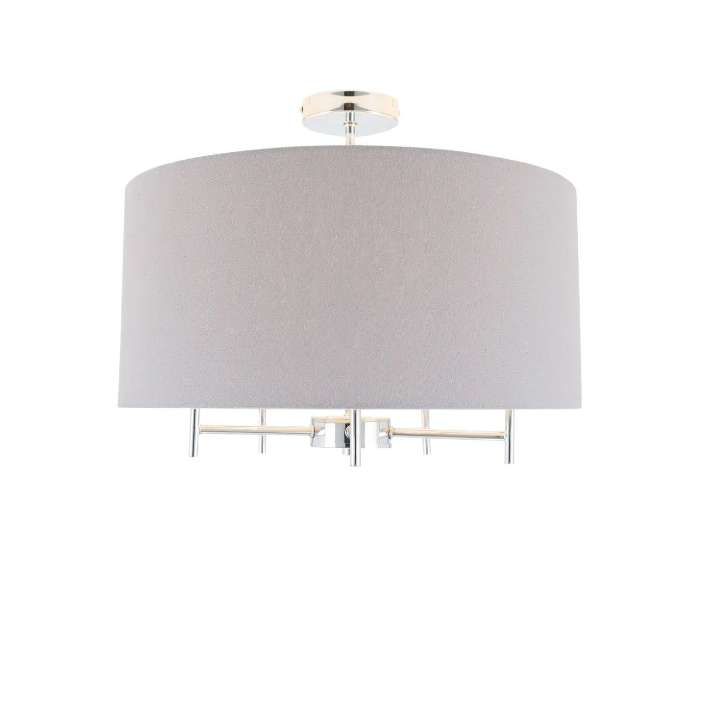 Silver 5-Light Pendant Ceiling Light with Grey Linen Drum Lampshade – Modern Chrome Lighting 37x45x45cm - Click Style