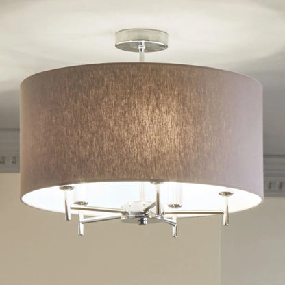 Silver 5-Light Pendant Ceiling Light with Grey Linen Drum Lampshade – Modern Chrome Lighting 37x45x45cm - Click Style