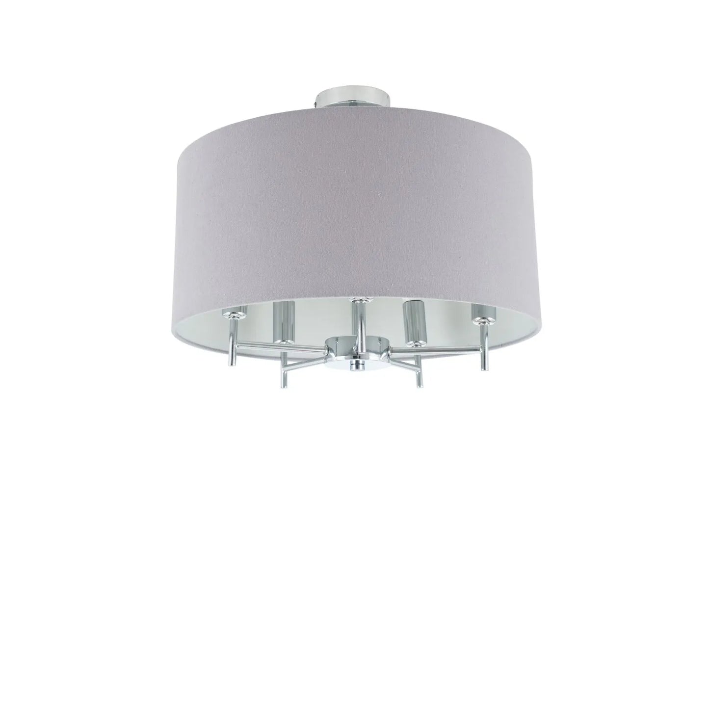 Silver 5-Light Pendant Ceiling Light with Grey Linen Drum Lampshade – Modern Chrome Lighting 37x45x45cm - Click Style