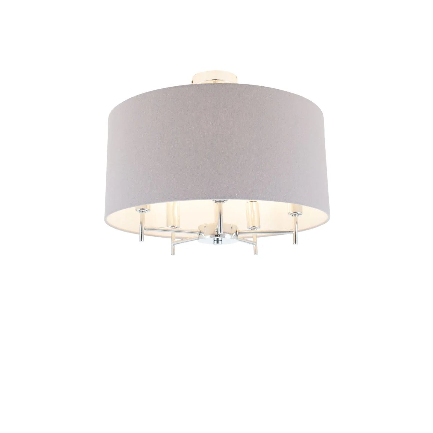 Silver 5-Light Pendant Ceiling Light with Grey Linen Drum Lampshade – Modern Chrome Lighting 37x45x45cm - Click Style