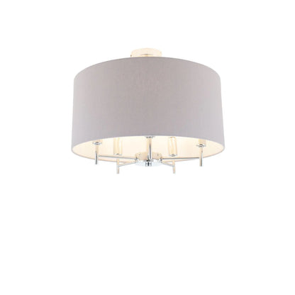 Silver 5-Light Pendant Ceiling Light with Grey Linen Drum Lampshade – Modern Chrome Lighting 37x45x45cm - Click Style