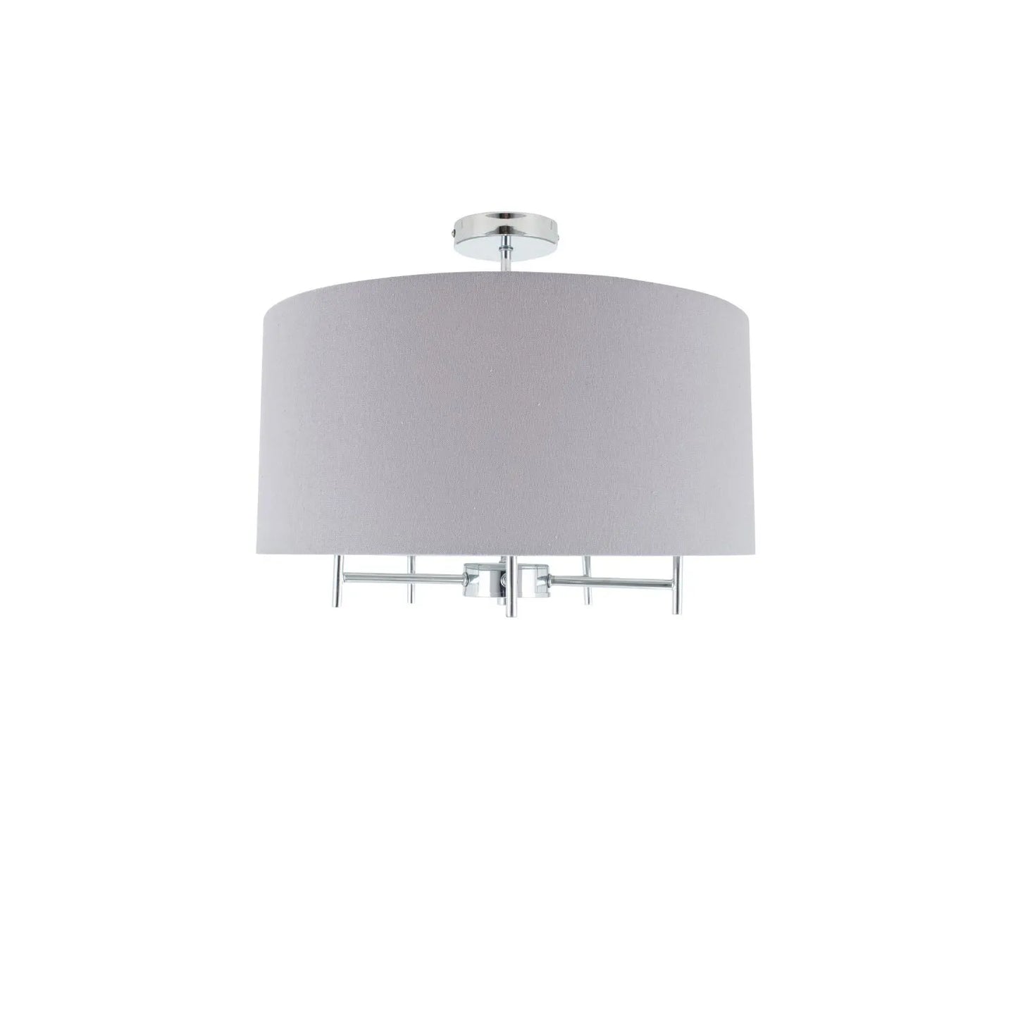 Silver 5-Light Pendant Ceiling Light with Grey Linen Drum Lampshade – Modern Chrome Lighting 37x45x45cm - Click Style