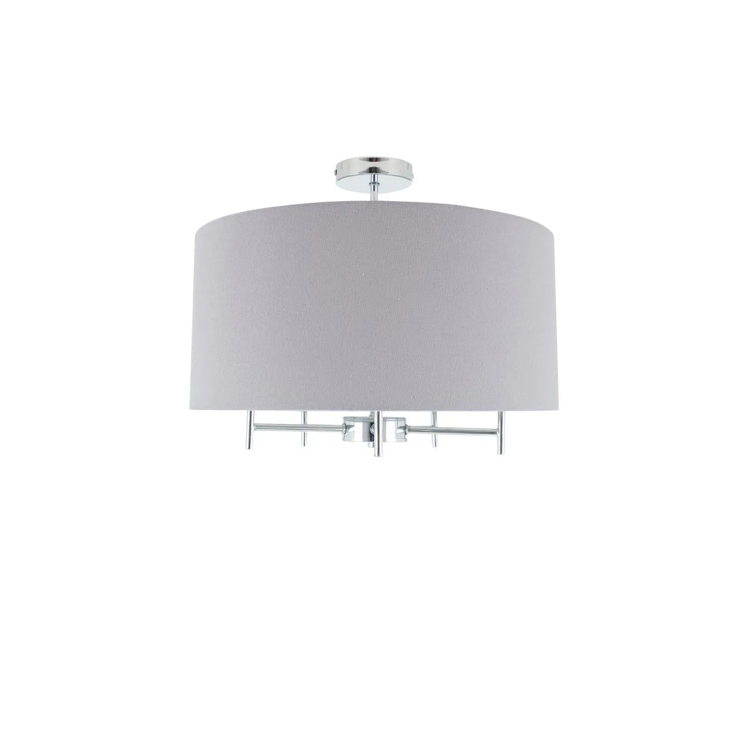 Silver 5-Light Pendant Ceiling Light with Grey Linen Drum Lampshade – Modern Chrome Lighting 37x45x45cm - Click Style