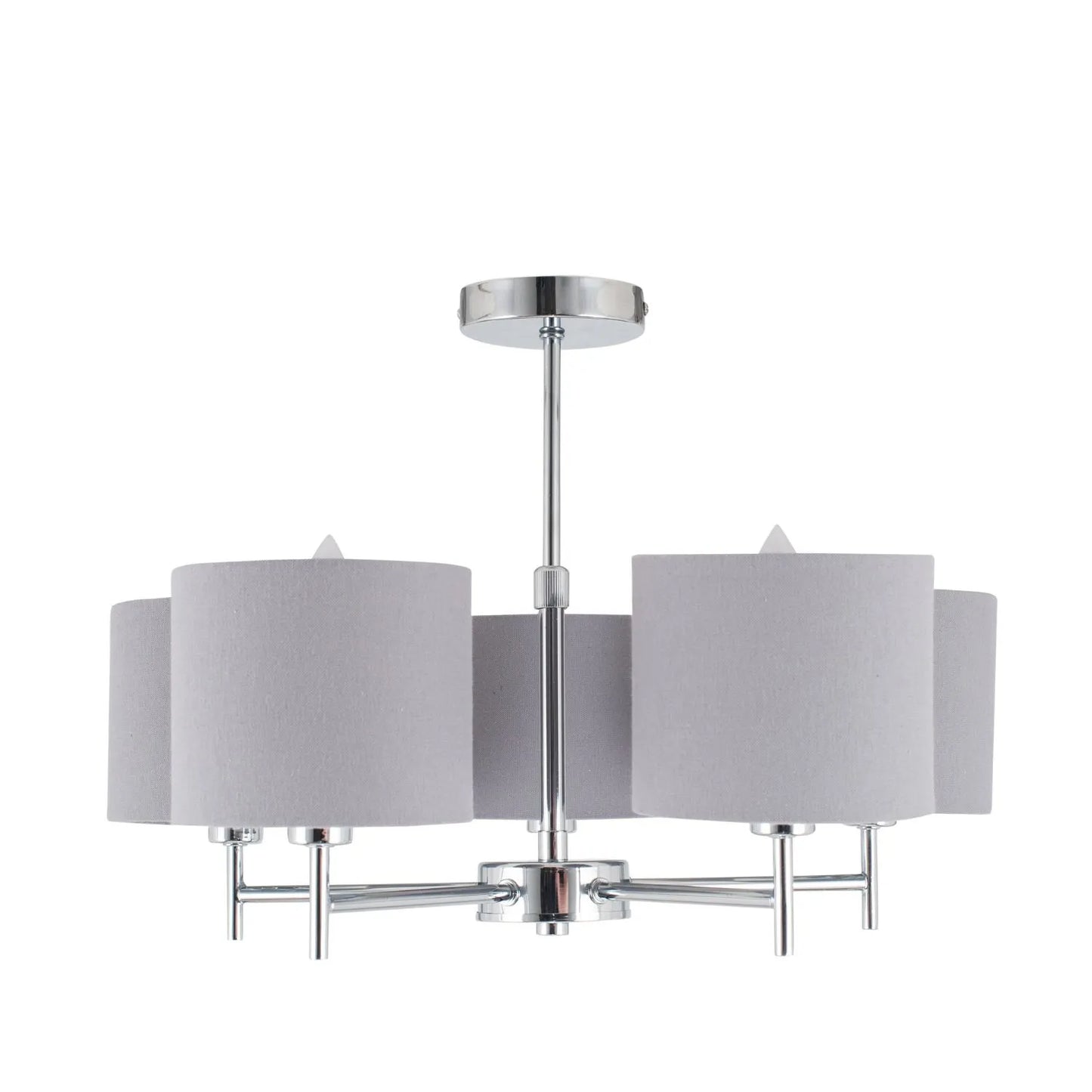 Silver 5-Light Pendant Ceiling Light with Grey Linen Drum Lampshades – Modern Metal Lighting 36x49x49cm - Click Style