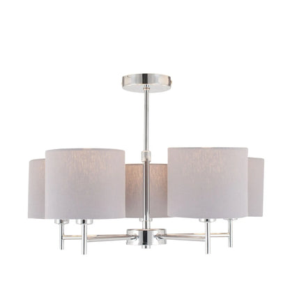 Silver 5-Light Pendant Ceiling Light with Grey Linen Drum Lampshades – Modern Metal Lighting 36x49x49cm - Click Style