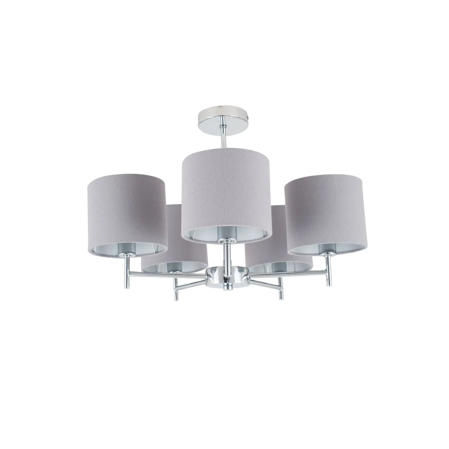 Silver 5-Light Pendant Ceiling Light with Grey Linen Drum Lampshades – Modern Metal Lighting 36x49x49cm - Click Style