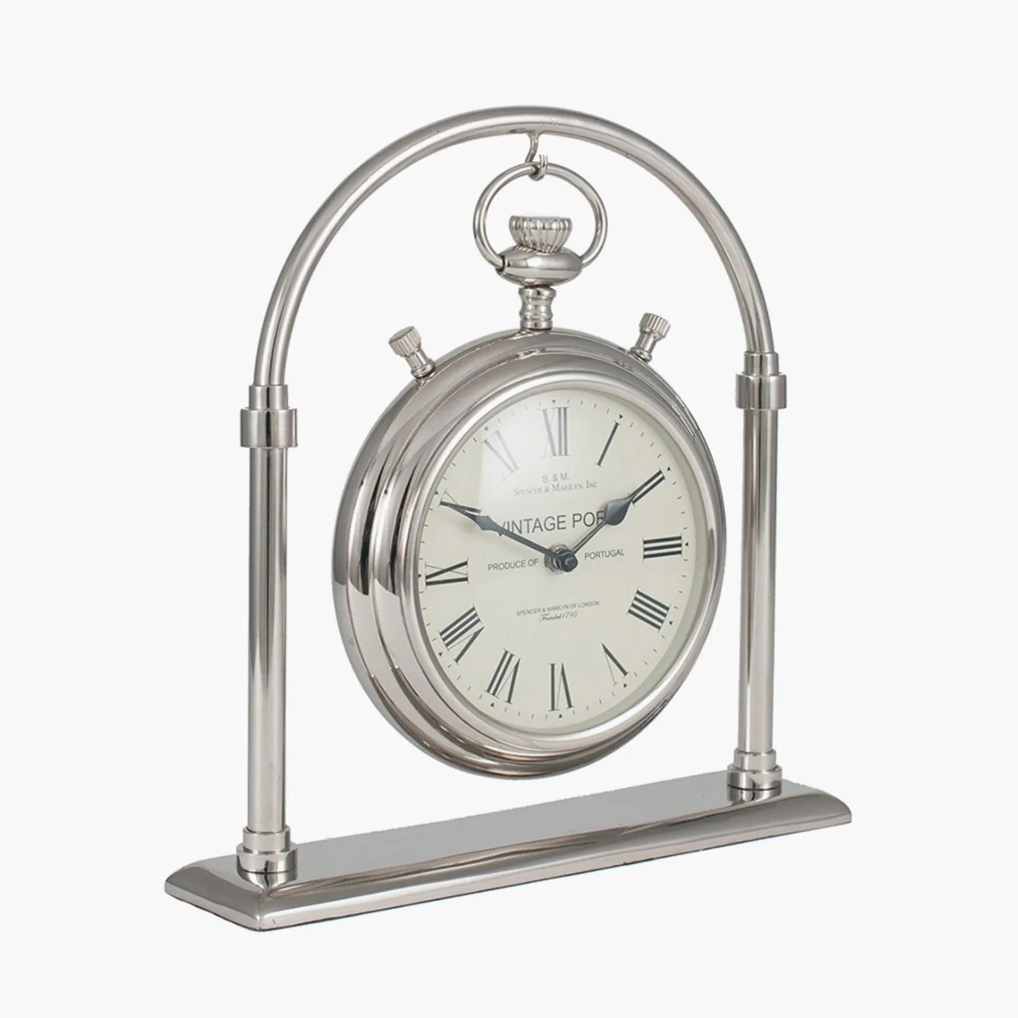 Silver Arch Hanging Table Clock with Roman Numerals Black Hands & Pocket Watch Design 33x32x8cm - Click Style