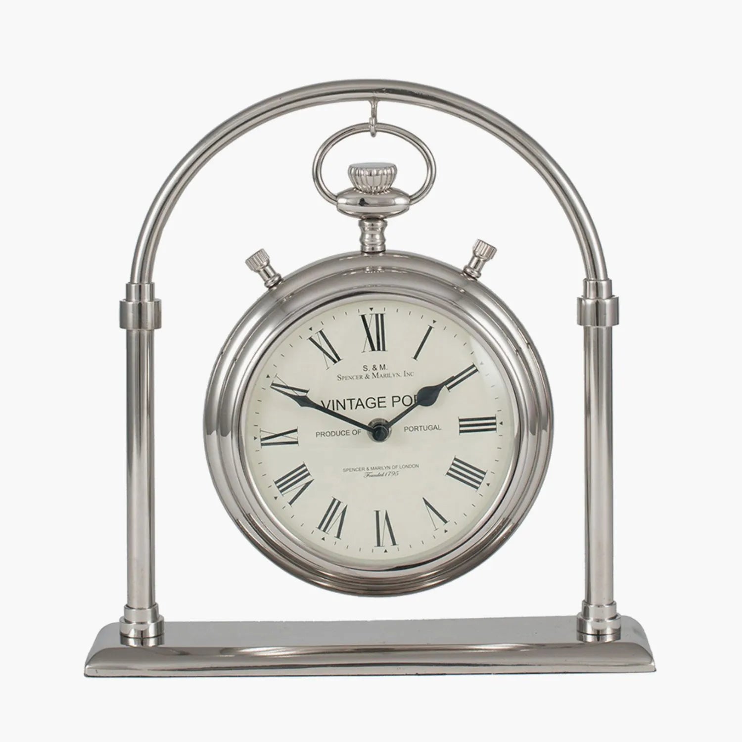 Silver Arch Hanging Table Clock with Roman Numerals Black Hands & Pocket Watch Design 33x32x8cm - Click Style