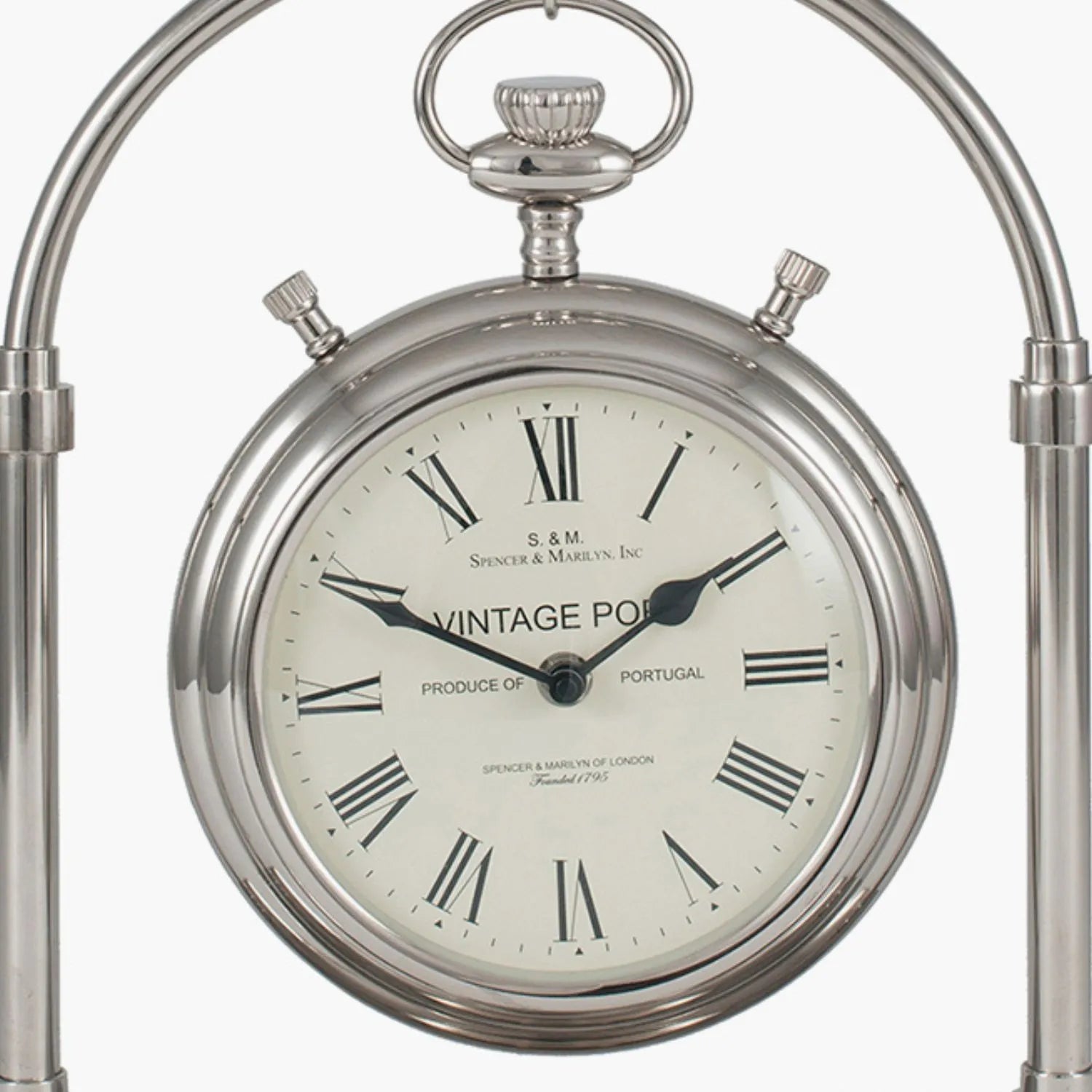 Silver Arch Hanging Table Clock with Roman Numerals Black Hands & Pocket Watch Design 33x32x8cm - Click Style