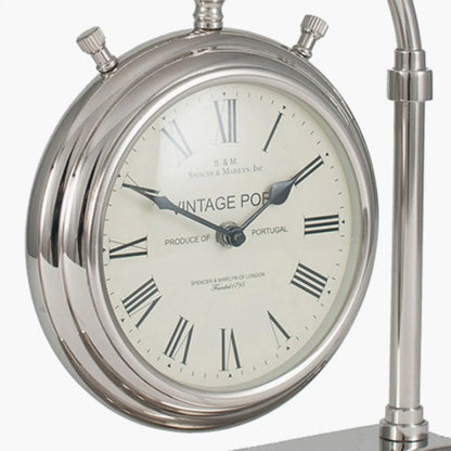 Silver Arch Hanging Table Clock with Roman Numerals Black Hands & Pocket Watch Design 33x32x8cm - Click Style