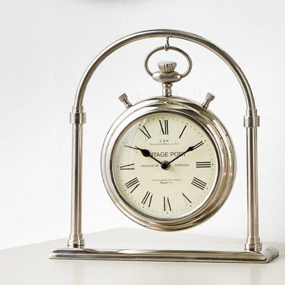 Silver Arch Hanging Table Clock with Roman Numerals Black Hands & Pocket Watch Design 33x32x8cm - Click Style