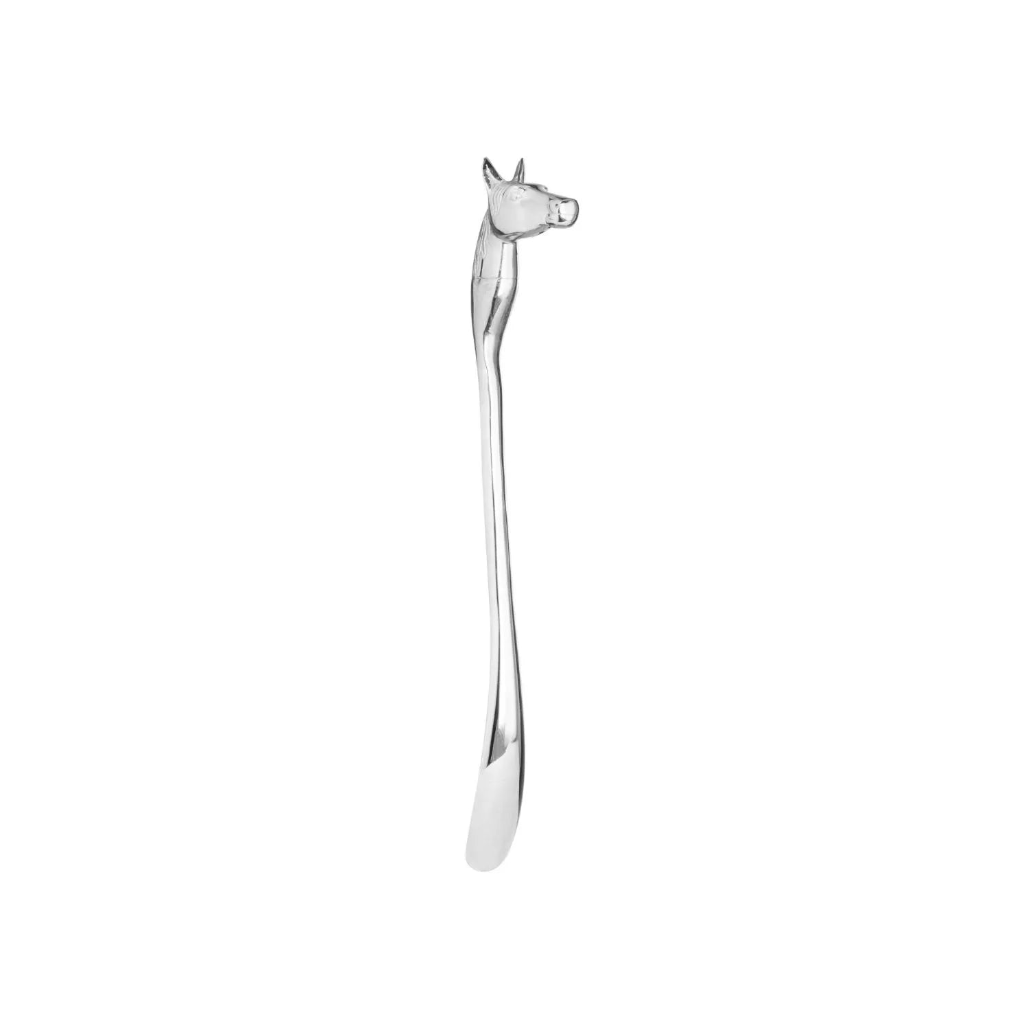 Silver Horse Head Long Handled Shoe Horn with Hanging Loop & Polished Finish – Decorative Metal Shoehorn 53x10x5cm - Click Style