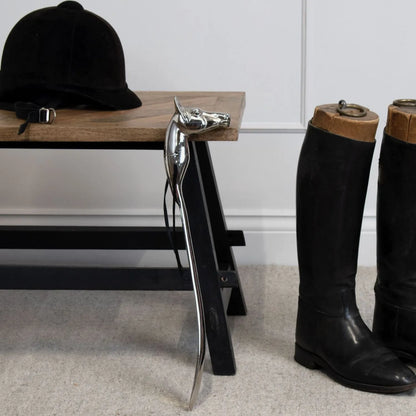 Silver Horse Head Long Handled Shoe Horn with Hanging Loop & Polished Finish – Decorative Metal Shoehorn 53x10x5cm - Click Style