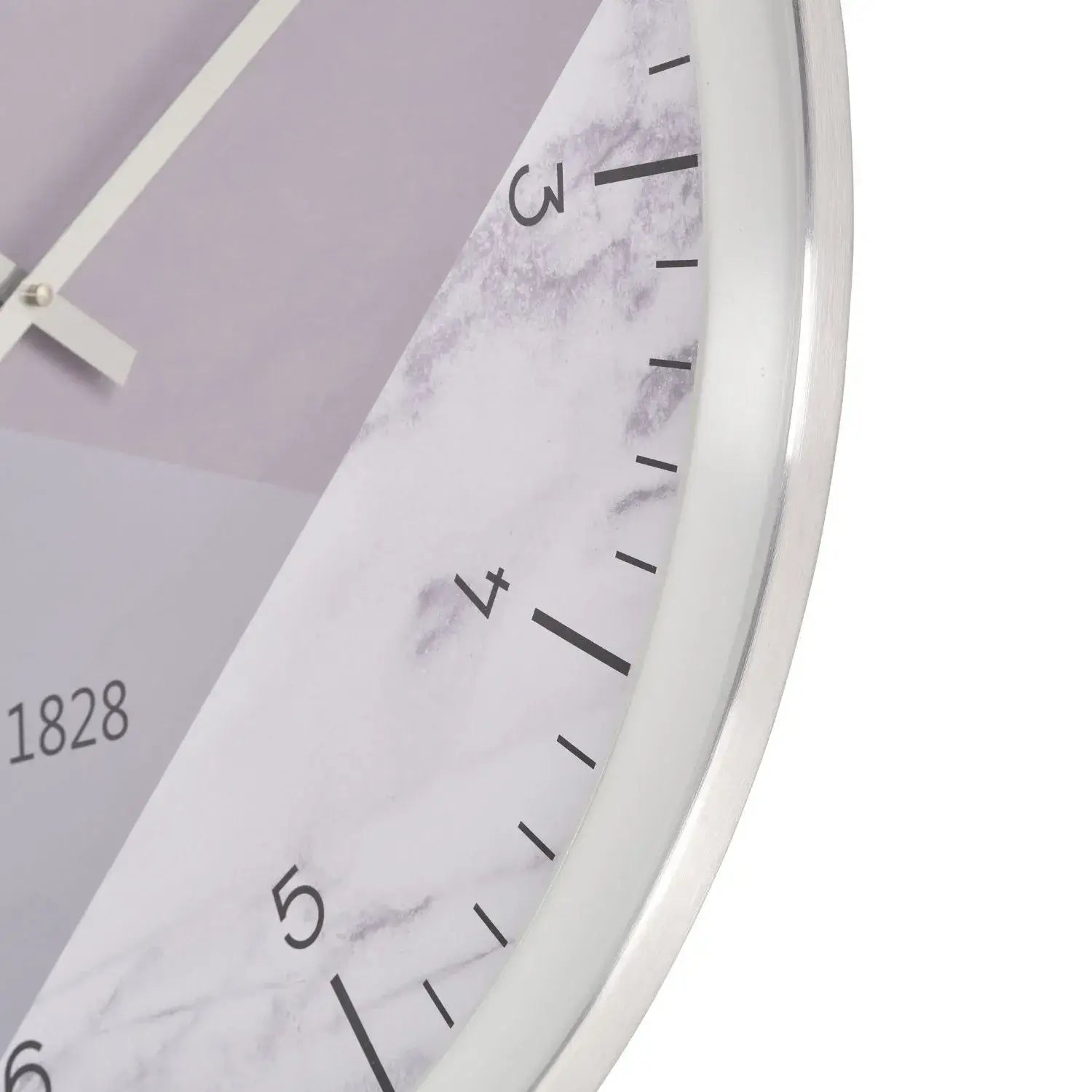 Silver Metal Round Wall Clock with Grey Purple and Marble Effect & Arabic Numerals 60x5cm - Click Style