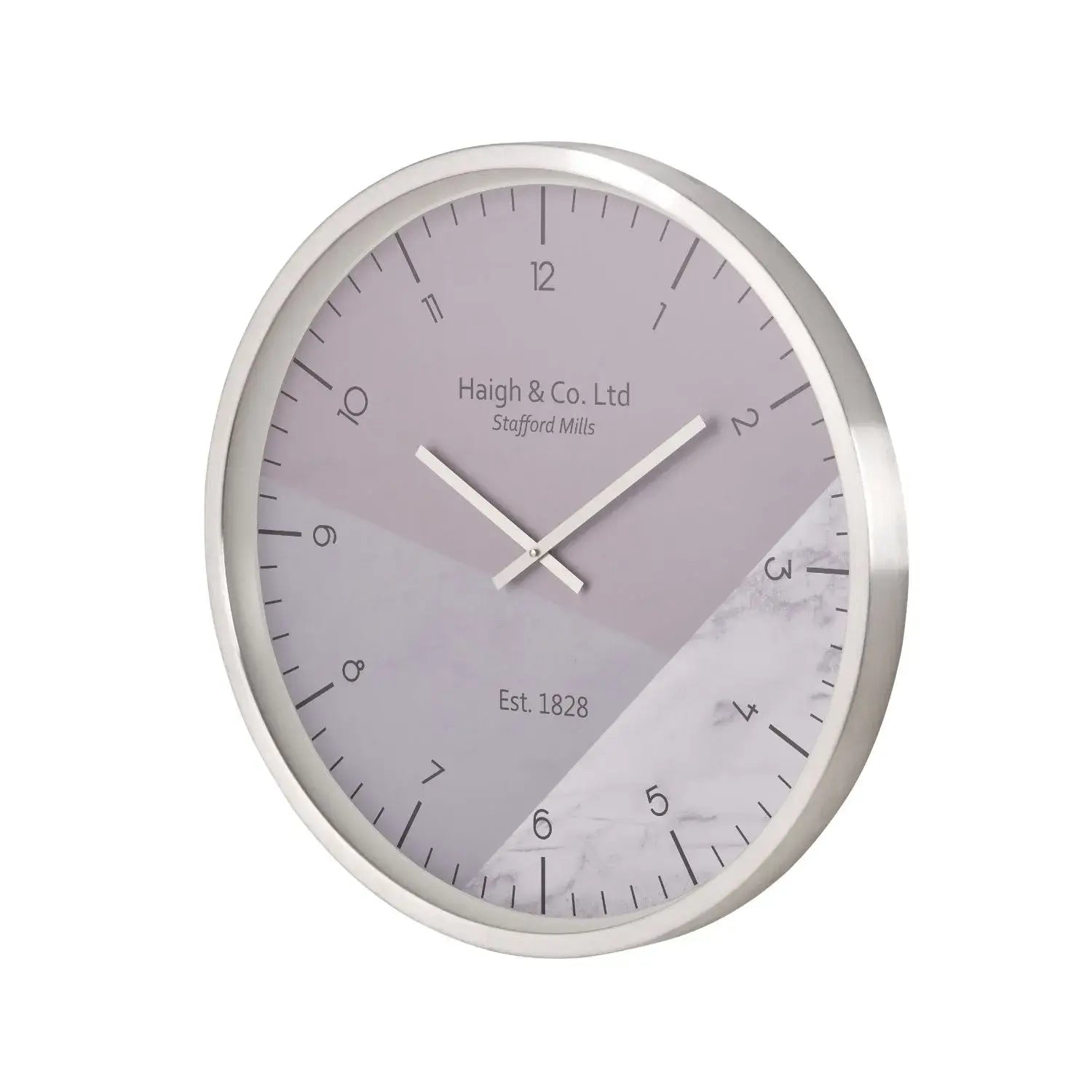 Silver Metal Round Wall Clock with Grey Purple and Marble Effect & Arabic Numerals 60x5cm - Click Style