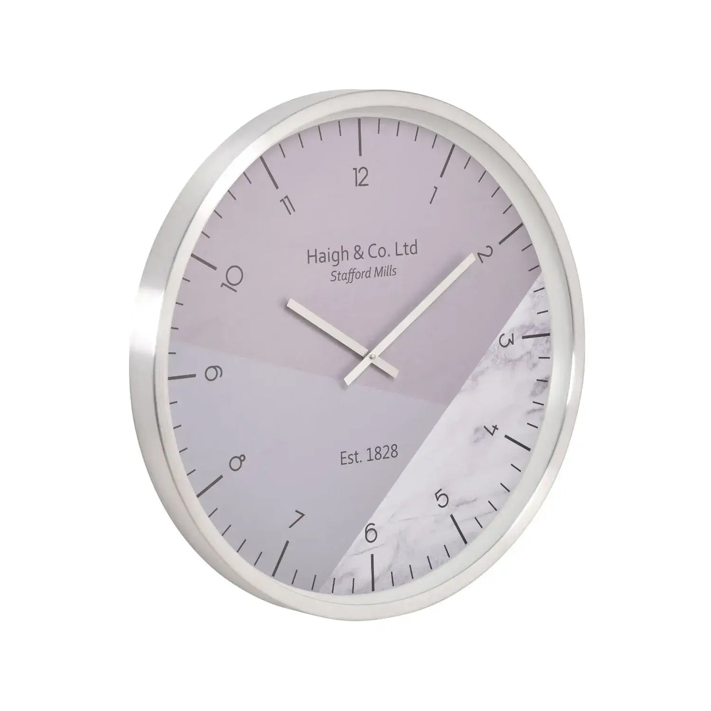 Silver Metal Round Wall Clock with Grey Purple and Marble Effect & Arabic Numerals 60x5cm - Click Style