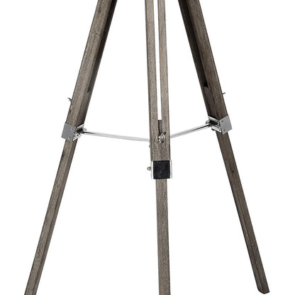 Silver Metal & Grey Wood Tripod Film Floor Lamp with Barn Door Shutters – Adjustable Movie Floor-standing Spotlight 139x68cm - Click Style