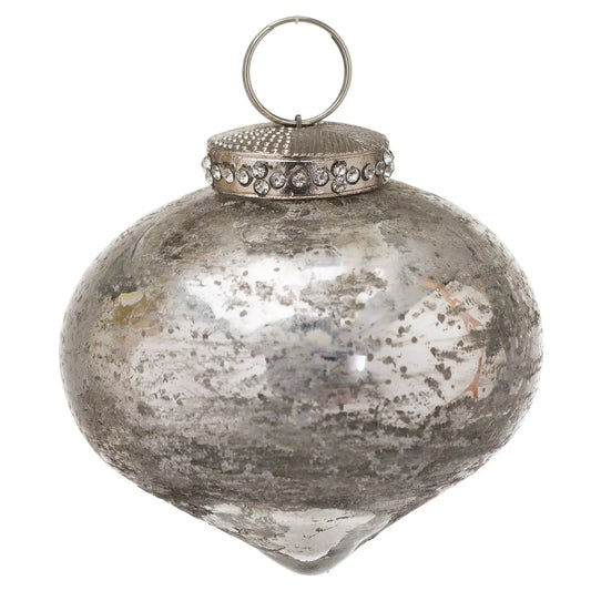 Silver Mottled Teardrop Glass Bauble 8cm Christmas Bauble - Click Style