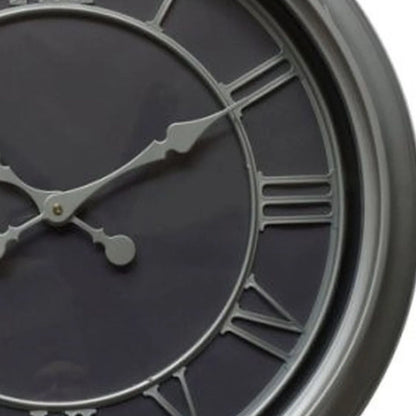 Silver Round Metal Wall Clock with Black Face & Roman Numerals 59x6cm - Click Style