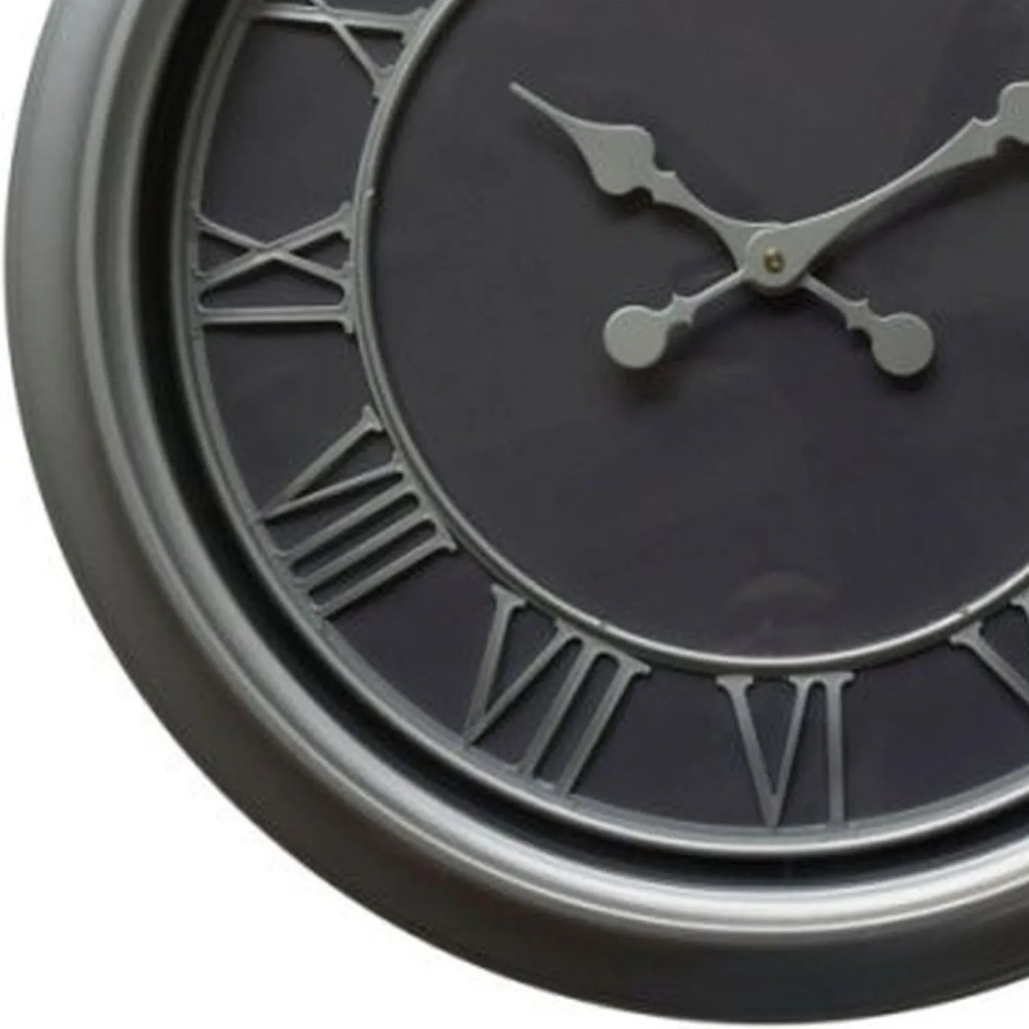 Silver Round Metal Wall Clock with Black Face & Roman Numerals 59x6cm - Click Style