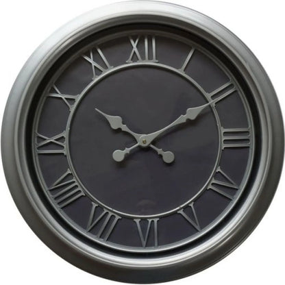 Silver Round Metal Wall Clock with Black Face & Roman Numerals 59x6cm - Click Style