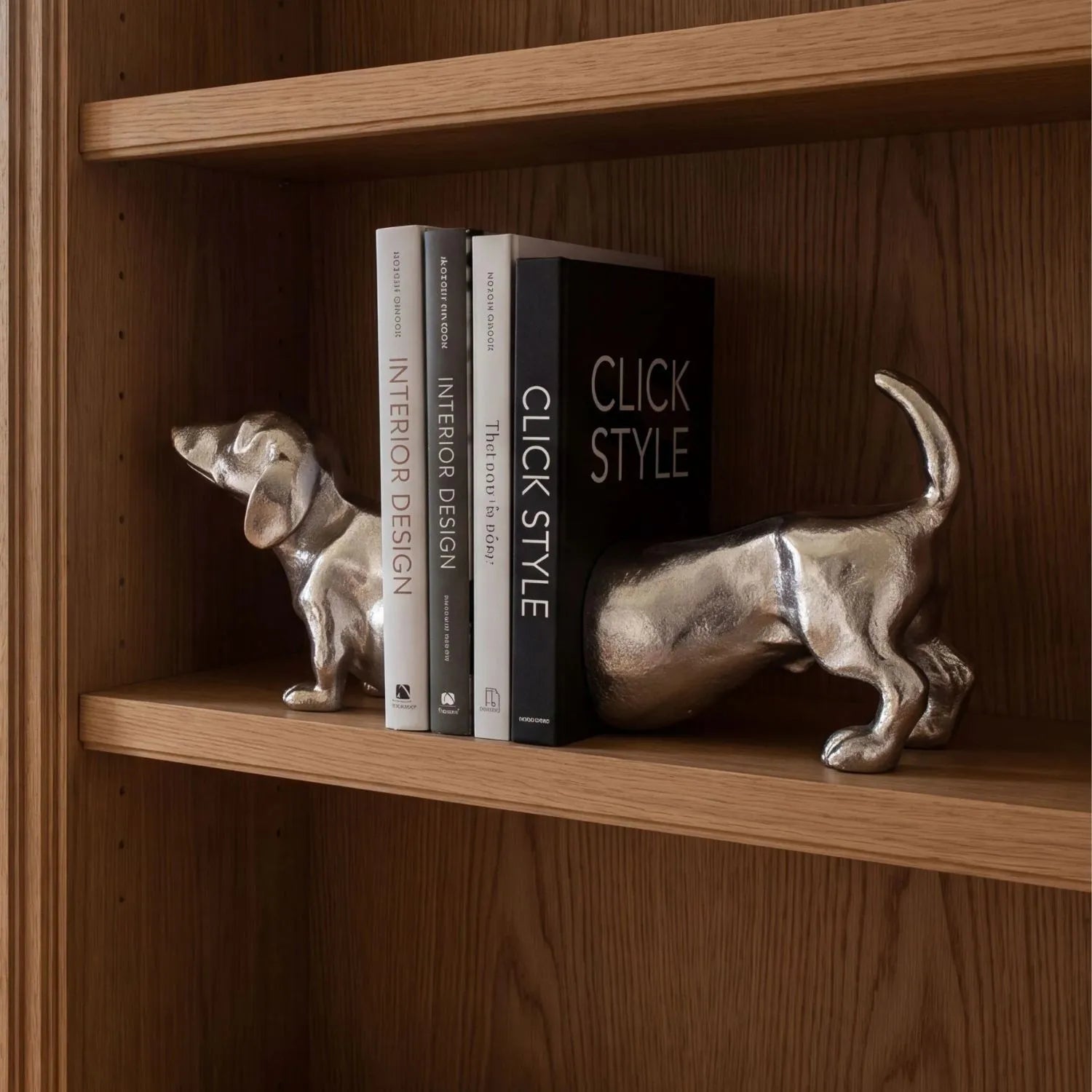 Silver Sausage Dog Bookends Decorative Aluminium Dachshund Book Ends with Elegant Silver Finish for Bookshelves Home Offices and Living Rooms | Click Style