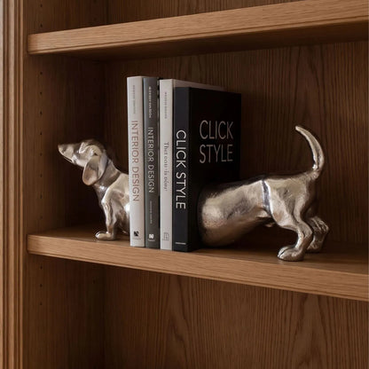 Silver Sausage Dog Bookends Decorative Aluminium Dachshund Book Ends with Elegant Silver Finish for Bookshelves Home Offices and Living Rooms | Click Style