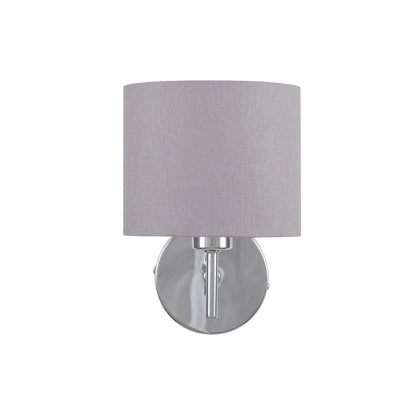 Silver Wall Light with Grey Linen Drum Lampshade – Modern Chrome Wall Lighting 20x14x25cm - Click Style