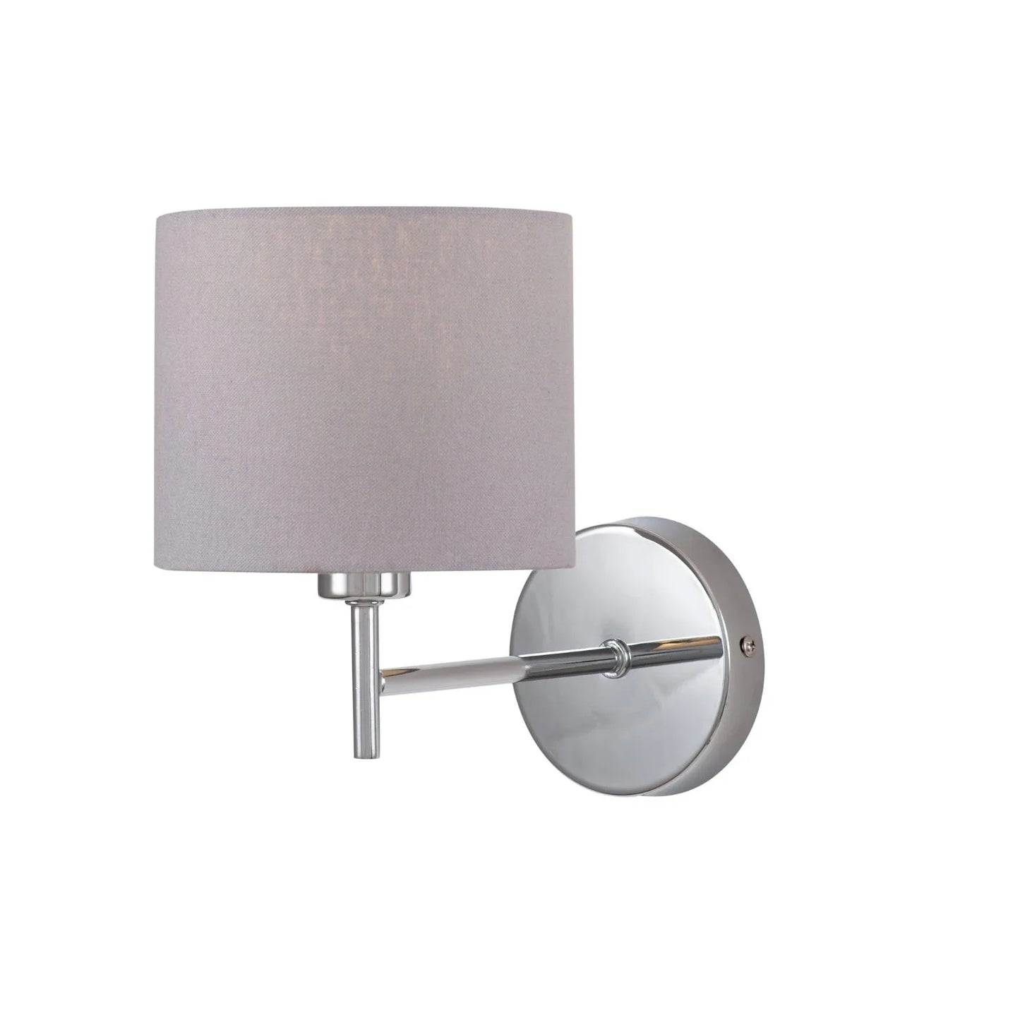 Silver Wall Light with Grey Linen Drum Lampshade – Modern Chrome Wall Lighting 20x14x25cm - Click Style