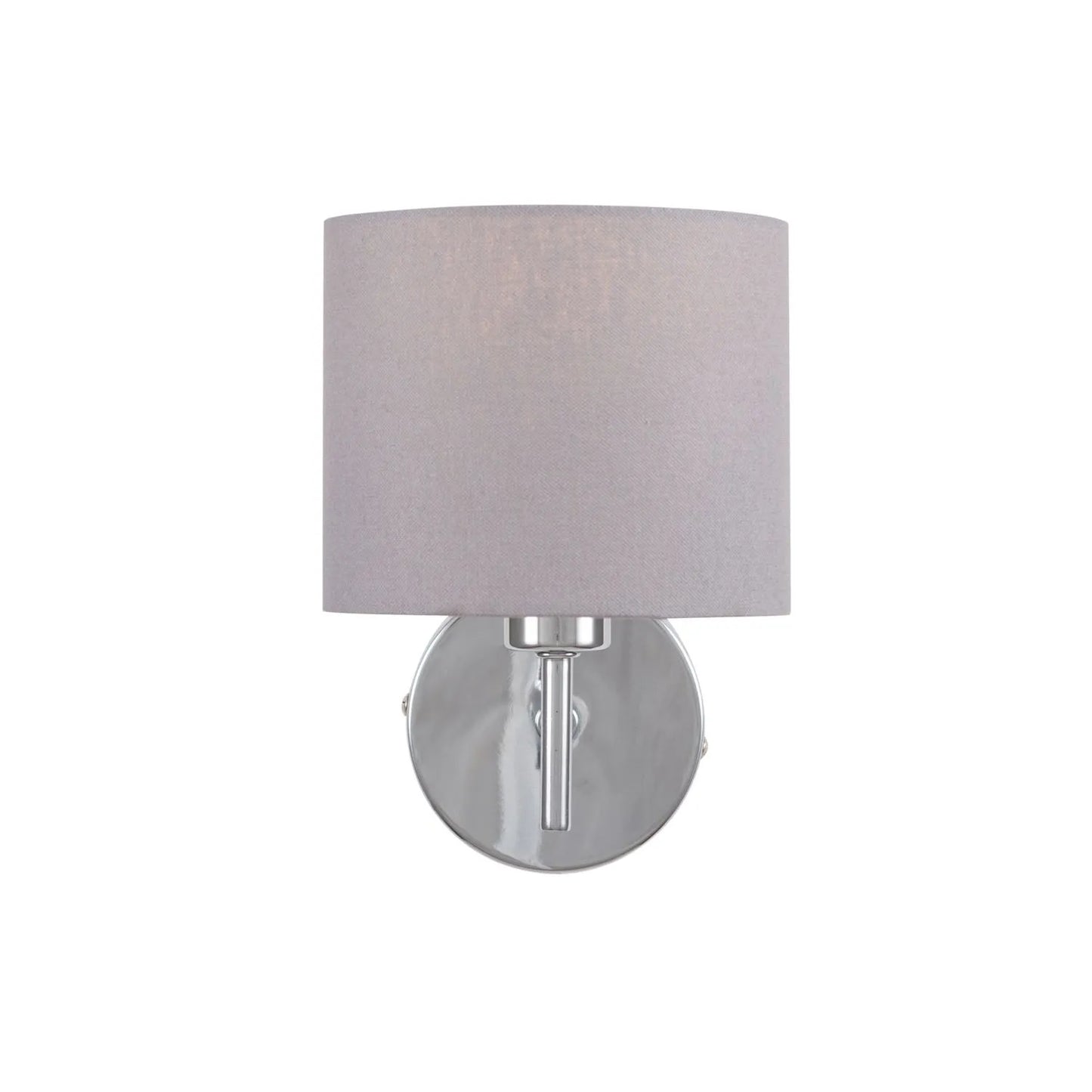 Silver Wall Light with Grey Linen Drum Lampshade – Modern Chrome Wall Lighting 20x14x25cm - Click Style