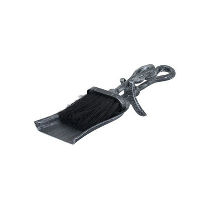 Silver & Black Brushed Steel Hearth Tidy with X-Shaped Stand & Crook Handles – Brush & Shovel Fireplace Cleaning Set 37x13x8cm Full Product View | Click Style