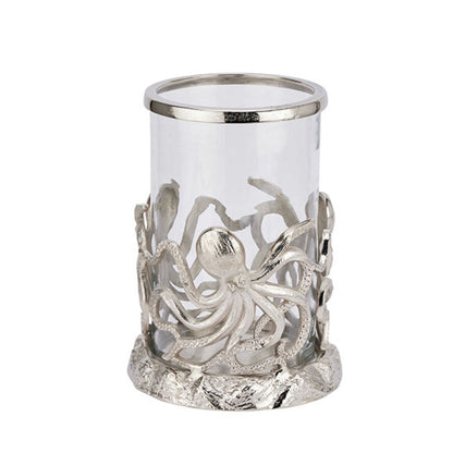 Silver Octopus Hurricane Candle Holder